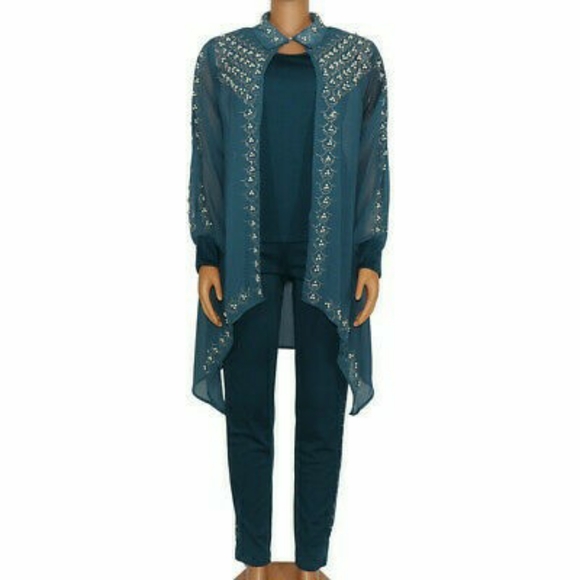 3pcs Elegant & Classy Women Pearl Rhinestones Long Sleeve Top,Vest &Pant - Picture 7 of 10